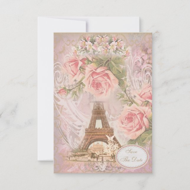 Reserve A Data Shabby Chic Torre Eiffel Salve a Data Casamento (Frente)