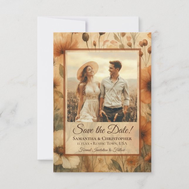 Reserve A Data Sienna Boho Watercolor Wildflowers Photo Wedding (Frente)