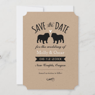 Reserve A Data Silhuetas de Bulldog Casamento Salve a Data
