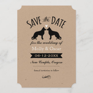 Reserve A Data Silhuetas de Pastor Alemão Casamento Save the Date