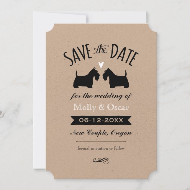Reserve A Data Silhuetas de Terrier Escocês Casamento Salvar a Da (Frente)