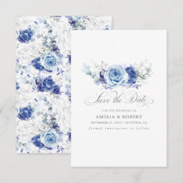 Reserve A Data Silver and Dusty Blue Floral Save the Date