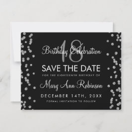 Reserve A Data Silver Birthday Salvar Data Glitter Confetti Preto