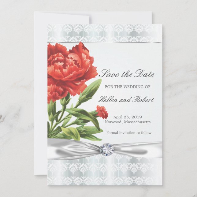 Reserve A Data Silver Diamond e Red Flower Elegant Salve a Data (Frente)