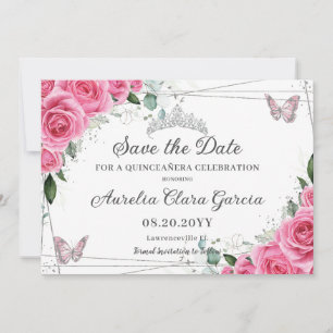 Reserve A Data Silver Floral de Fuchsia Rosa Quinceanera XV Sweet