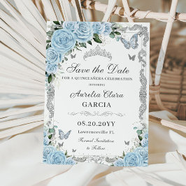 Reserve A Data Silver Floral do Céu Azul Doce Dezesseis QUINCEAÑE