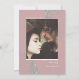Reserve A Data Silver Glitter Dusty Pink Guarde a Foto de Data