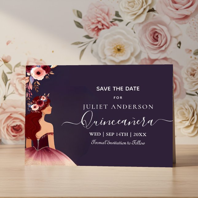 Reserve A Data Silver Plum Lace Gown Boho Burgundy Quinceanera (Criador carregado)