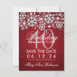 Reserve A Data Silver Red aniversário de 40 anos Save Date Winter