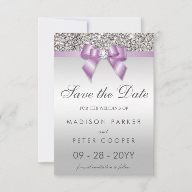 Reserve A Data Silver Sequins Lilac Arco Salvar A Data Casamento (Frente)