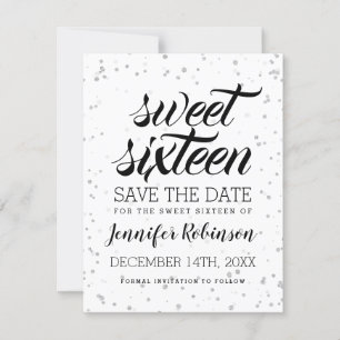 Reserve A Data Silver Sweet16 Save Date Glitter Sparkle Confetti