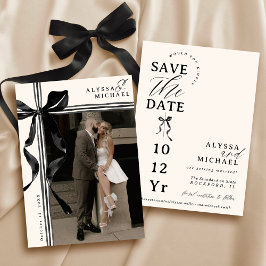 Reserve A Data Simple Black and Ivory Bow Elegant Photo Wedding