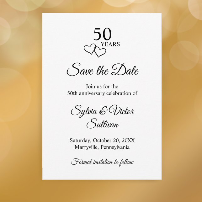Reserve A Data Simple Black & White 50th Wedding Anniversary (Black and white custom elegant script save the date 50th wedding anniversary party invitation 
)