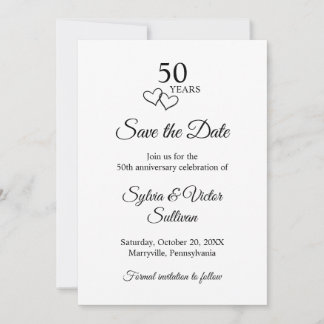Reserve A Data Simple Black & White 50th Wedding Anniversary