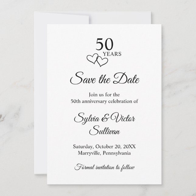 Reserve A Data Simple Black & White 50th Wedding Anniversary (Frente)