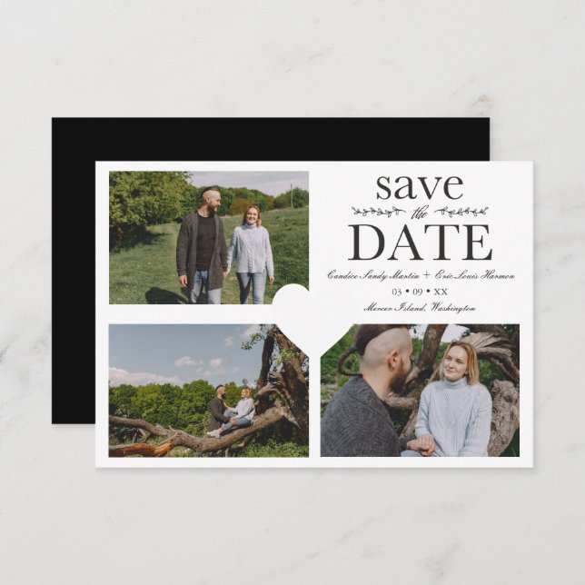Reserve A Data Simple Chic Minimalist Classic 3 Photos Engagement (Frente/Verso)