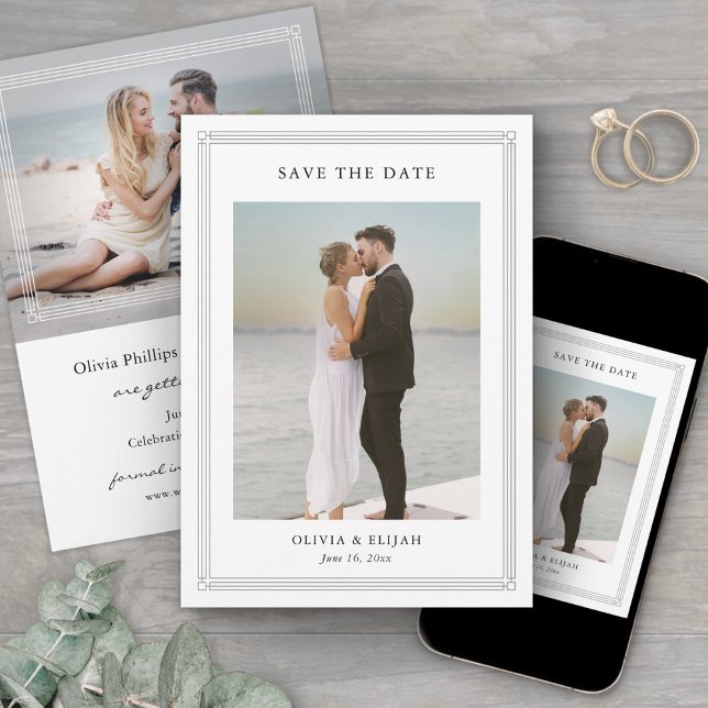 Reserve A Data Simple Classic Border 2 Photo Elegant Wedding (Criador carregado)