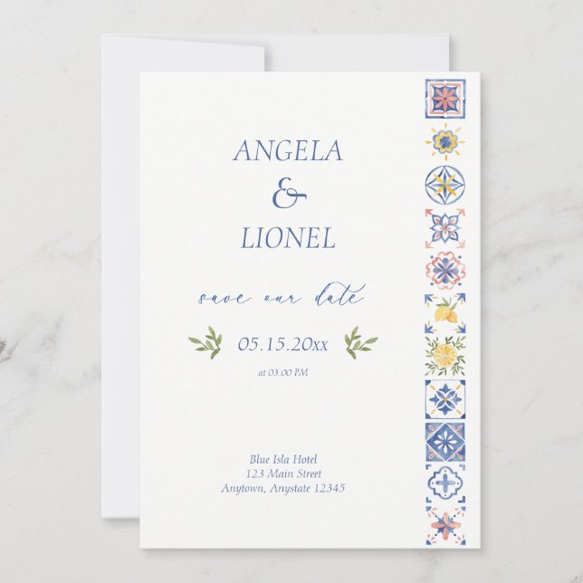 Reserve A Data Simple Elegant Tiles Amalfi Coast Italy Wedding (Frente)