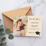 Reserve A Data Simple modern photo champagne Graduation<br><div class="desc">A photo Save the date card for a graduation. On front: Add your own vertical size photo of the graduate. A modern champagne colored background, black text. Templates for a name and date. The name and the text: Save the Date are written with a modern hand lettered style script. With...</div>