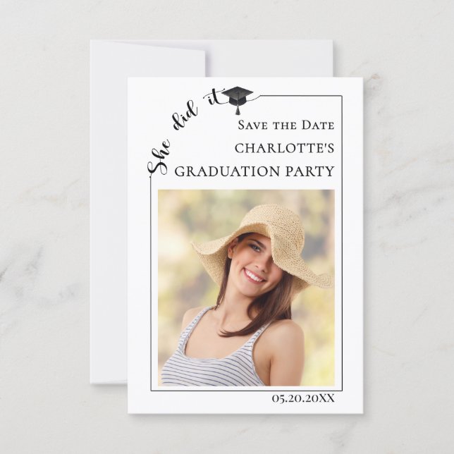 Reserve A Data Simple modern photo Graduation party Save the Date (Frente)