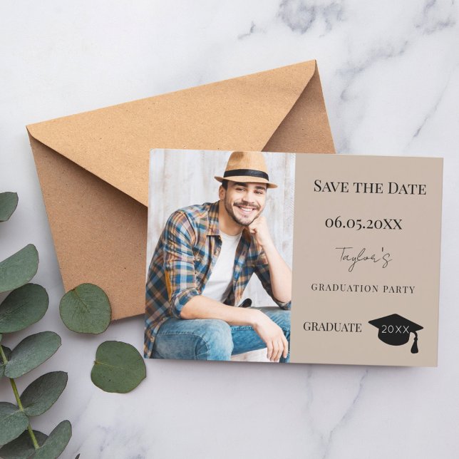 Reserve A Data Simple modern photo mocha beige guy Graduation (Criador carregado)