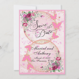 Reserve A Data Simple Pink Butterflies theme Save the Date