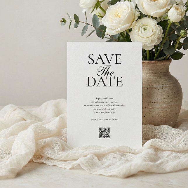 Reserve A Data Simple QR Code Photo Wedding Save The Date (Criador carregado)