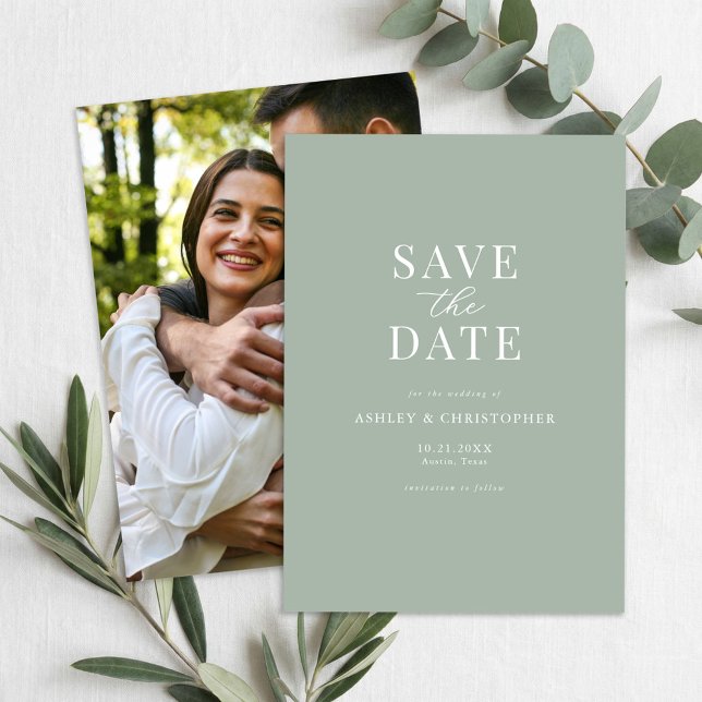 Reserve A Data Simple Sage Green Elegant Photo Wedding (Criador carregado)