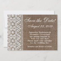 Simple Save the Date em burlap e renda