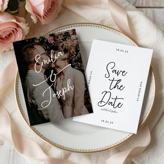 Reserve A Data Simple Whimsical Handwritten Save the Date Photo (Criador carregado)