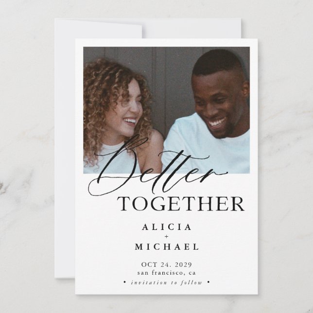 Reserve A Data Simples casamento de um script preto de fotografia (Frente)