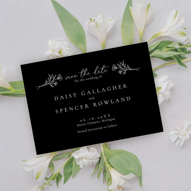 Reserve A Data Simples Casamento Floral Moderno Negro Salve A Dat (Criador carregado)