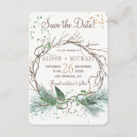 Simples chic rustic Winter wreath save date
