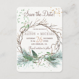 Reserve A Data Simples chic rustic Winter wreath save date