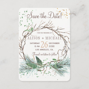 Reserve A Data Simples chic rustic Winter wreath save date