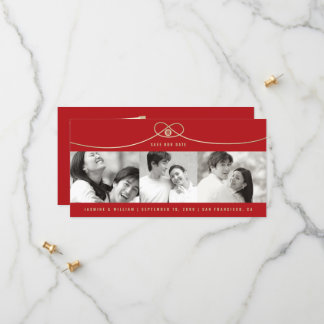 Reserve A Data Simples e Dourado Nó Dupla Felicidade 3 Foto Chinê