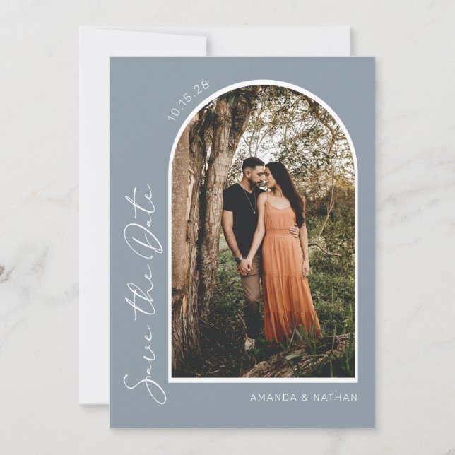 Reserve A Data Simples e Moderno Elegante Dusty Blue Salve a Data (Frente)