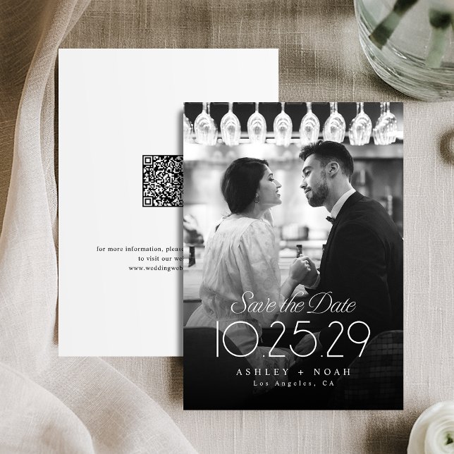 Reserve A Data Simples Elegância Classe Script Foto Casamento  (Simple Elegance Classy Script Photo Wedding Save The Date)