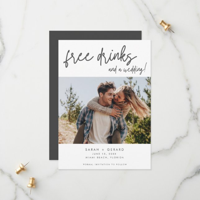 Reserve A Data Simples Elegante Foto Moderna Engraçado Casamento (Frente/Verso In Situ)