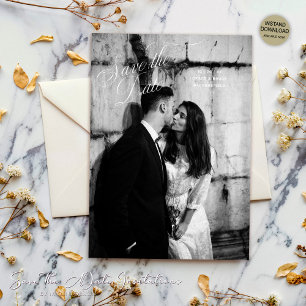 Reserve A Data Simples Elegante Minimalista Script Foto Casamento