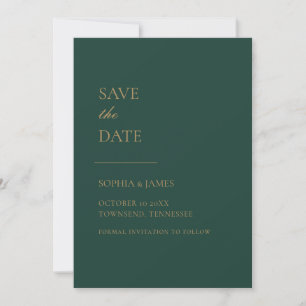 Reserve A Data Simples Emerald Green Typografia Dourada Moderna