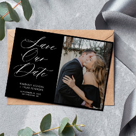 Reserve A Data Simples foto chic elegant script casamento preto