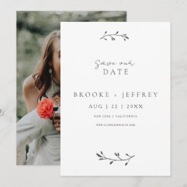 Reserve A Data Simples Foto de Casamento Botânico Moderno Minimal