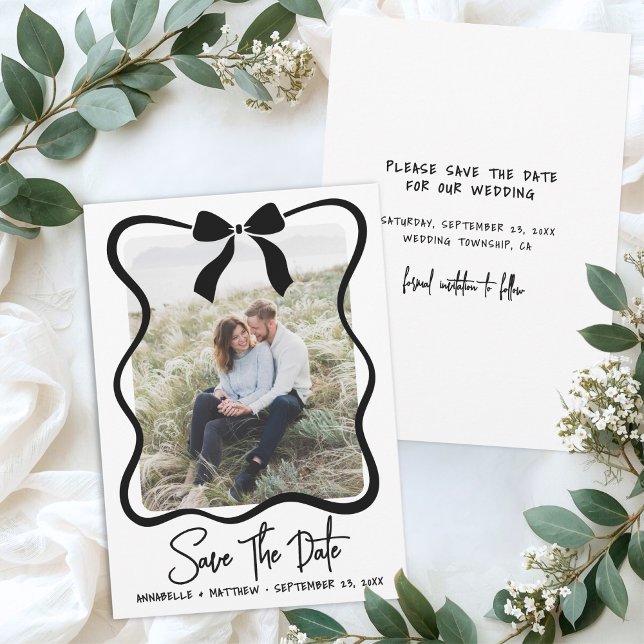 Reserve A Data Simples Foto de Casamento Preto e Branco (Simple Black White Photo Wedding Save the Date)