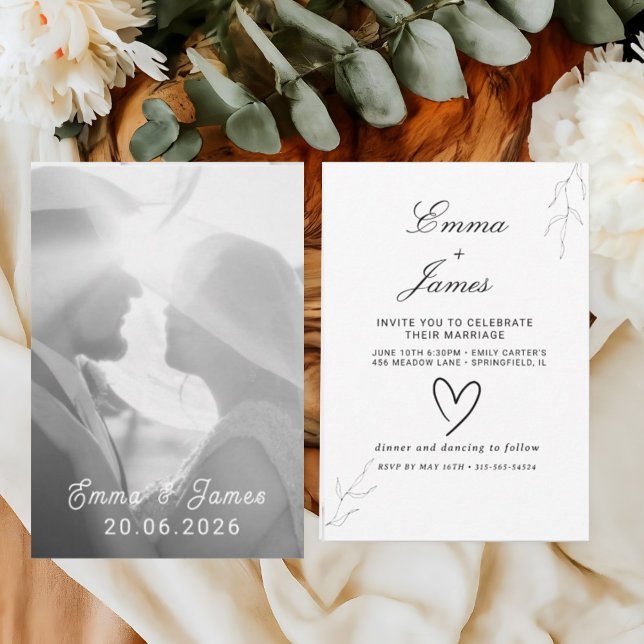 Reserve A Data Simples foto Elegante Black White Minimalist (Criador carregado)