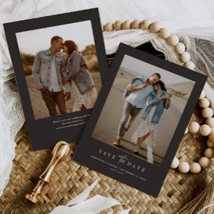 Reserve A Data Simples Moderno Mínimo de Carvão Duas Fotografias