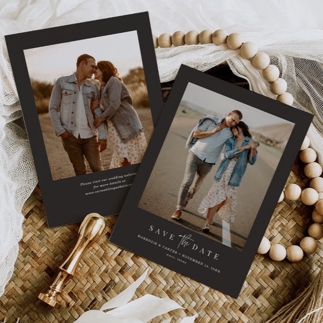 Reserve A Data Simples Moderno Mínimo de Carvão Duas Fotografias (Criador carregado)