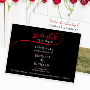 Reserve A Data Simples Moderno Preto Branco Vermelho Script Foto