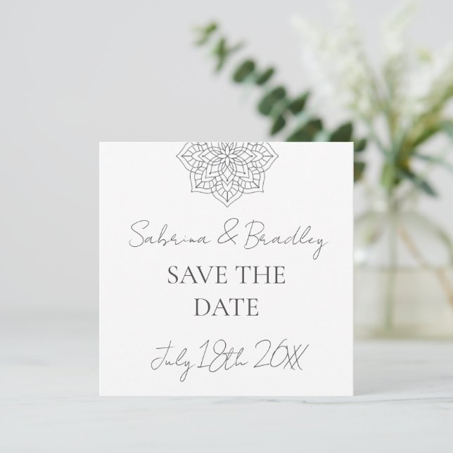 Reserve A Data Simples Monograma Boho Moderno Mandala Casamento (Em pé/Frente)