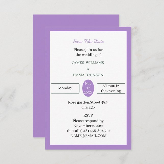 Reserve A Data Simples Purple Personalizável (Frente/Verso)